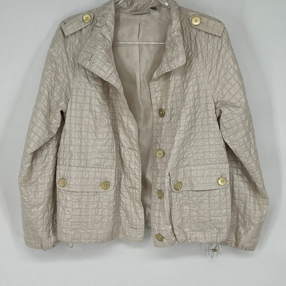 ZENERGY by CHICO'S Jacket Women's Size 1 Medium Beige Quilted Button Up Lined - Picture 2 of 10